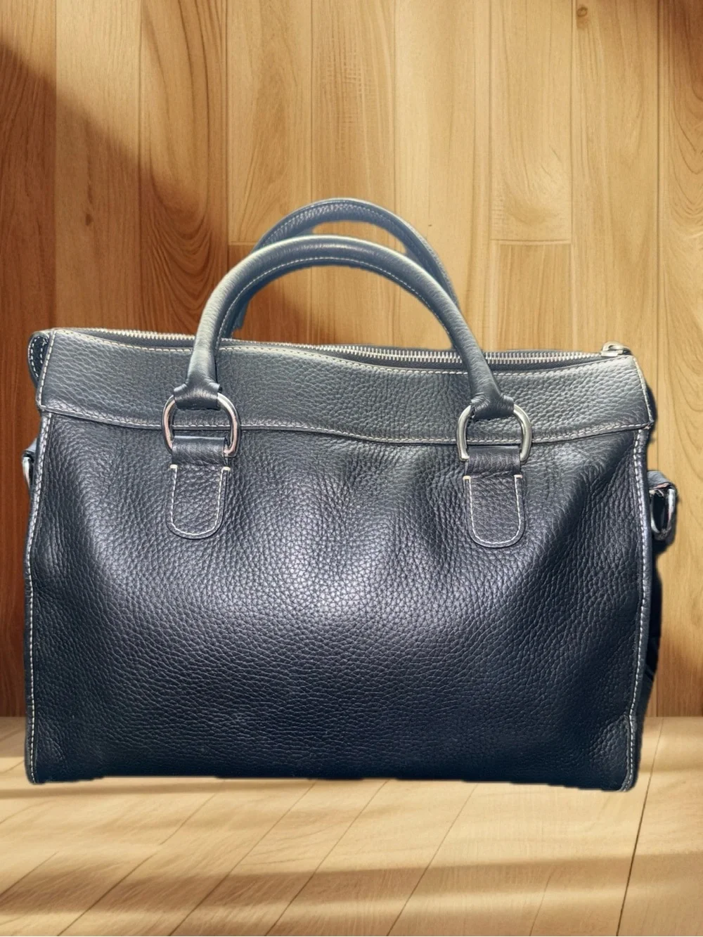 Dooney & Bourke Dillen Double Pocket Satchel Black Pebbled Leather